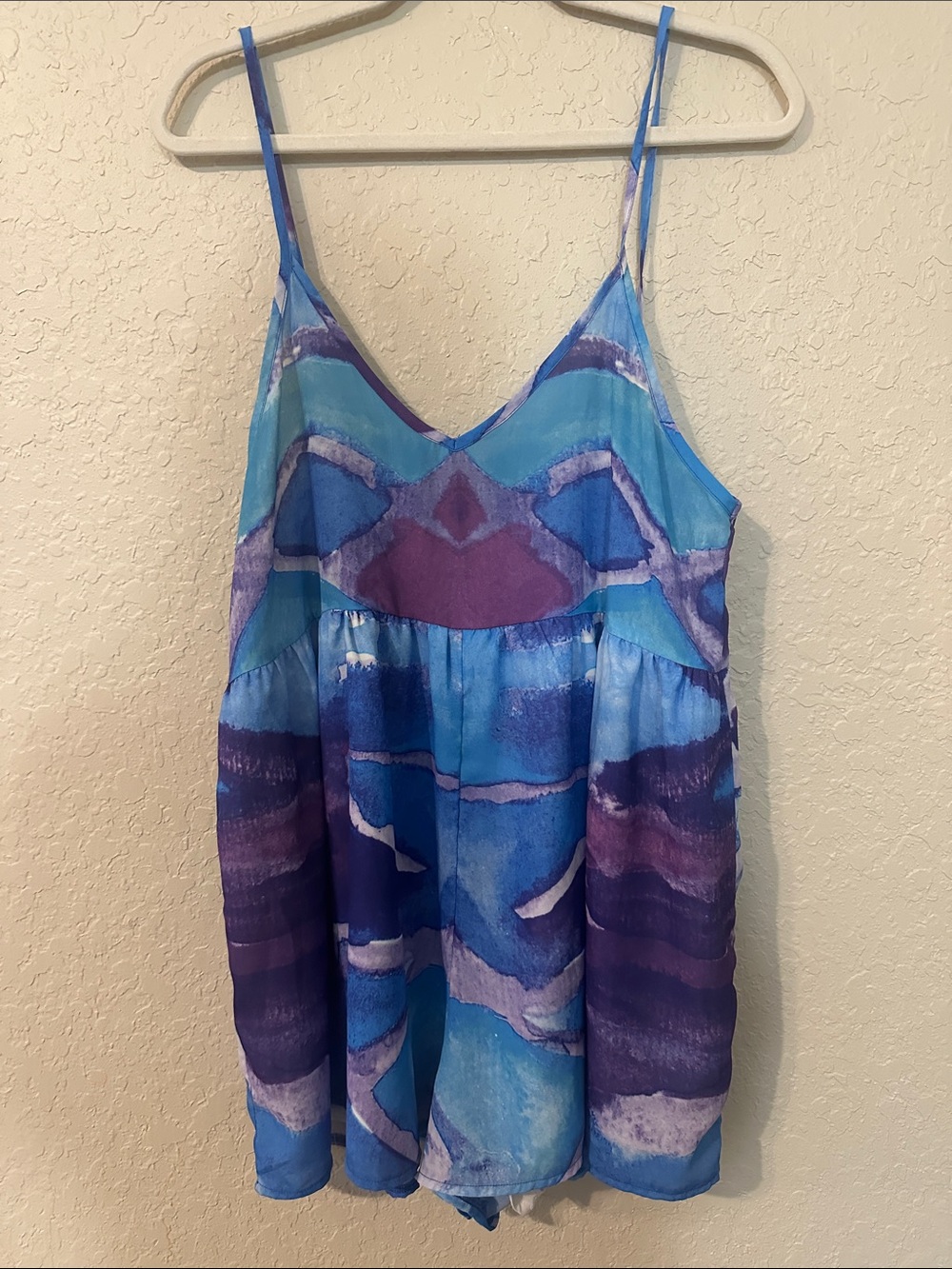 Sabo skirt Blue & Purple Watercolor Print Spaghetti Strap romper 8